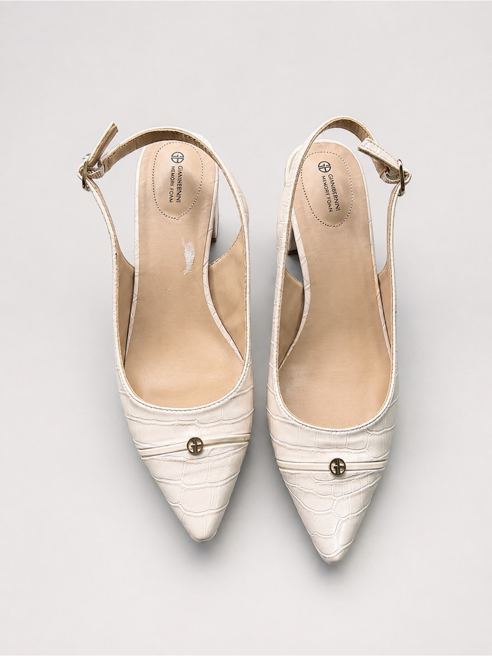 Gianvito Rossi Ivory Croc-Embossed Slingback Pointed Mules